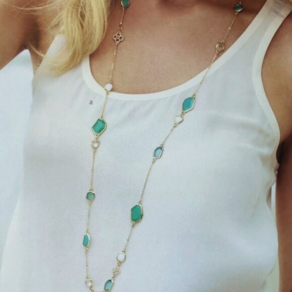 STELLA & DOT  Pippa Green Stones Chain Necklace NIB - Picture 1 of 3